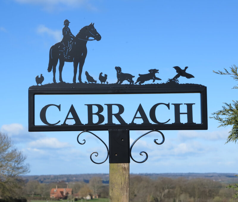 Thoroughbred Horse, Spaniels, Pheasant and Chickens Hot Forged Road End Sign
