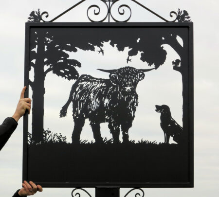 Young Highland Cow With Lab - Plus Thistle Option - Framed Picture Sign