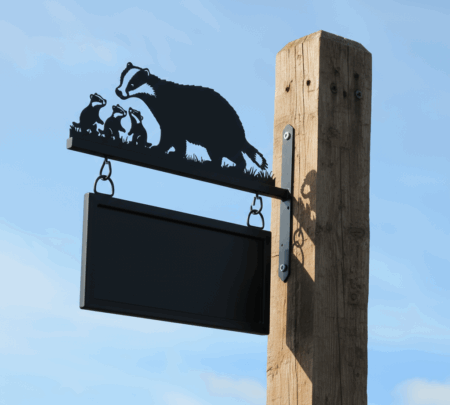 Badger and Cubs Metal Hanging Sign Installed To Wooden post