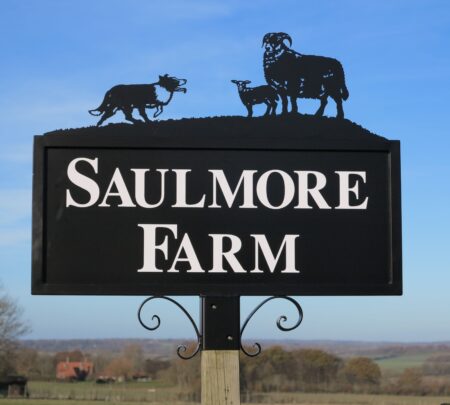 Collie With Blackface Sheep and One Lamb Hot Forged Picture Sign
