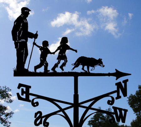 Grandfather Grandchildren and Collie Dog Weathervane