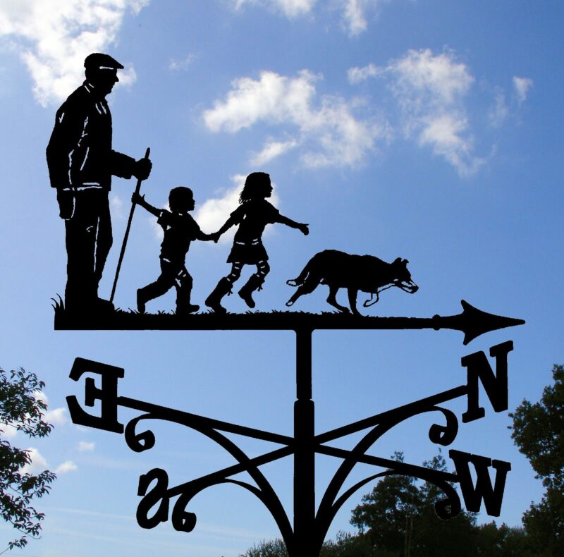 Grandfather Grandchildren and Collie Dog Weathervane