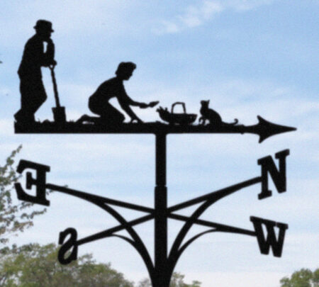 Husband and Wife Gardening With Cat Weathervane