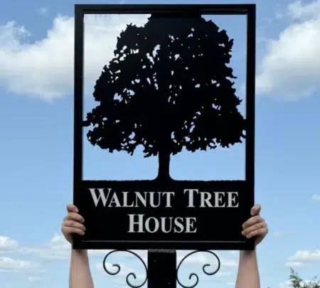 Walnut Tree Framed Metal Sign - Close Up