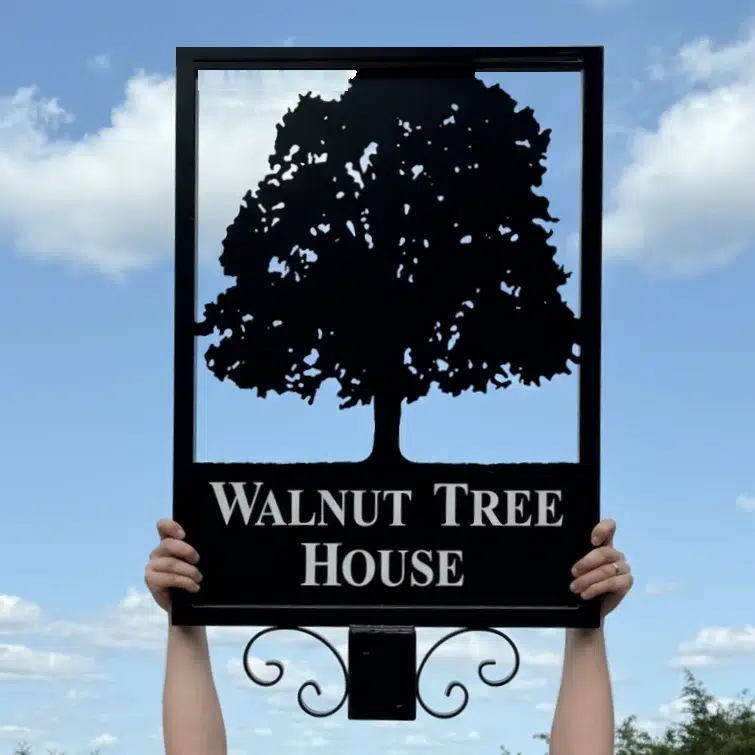 Walnut Tree Framed Metal Sign - Close Up