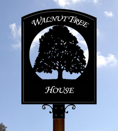 Walnut Tree In Circle Framed Sign - Monotype Corsiva Font