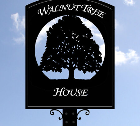 Walnut Tree In Circle Framed Sign - Monotype Corsiva Font