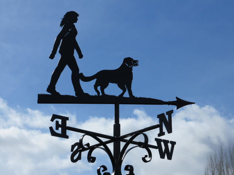 Woman Walking With Retriever Dog Weathervane