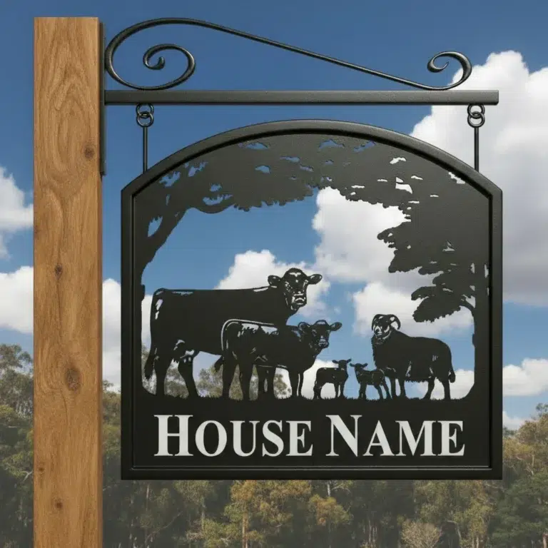 Hanging Framed Metal Sign With Arched Top