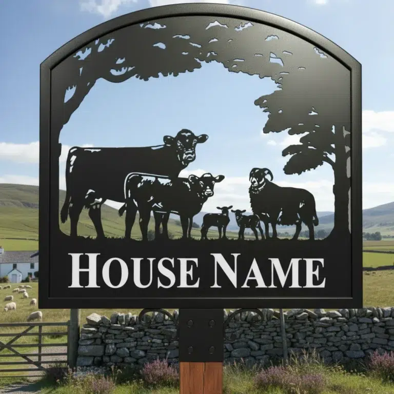 Metal Sign On Post With Arched Top