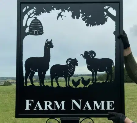 Alpaca, Jacob & Norfolk Sheep, Chickens and Bee Hive Framed Metal Sign