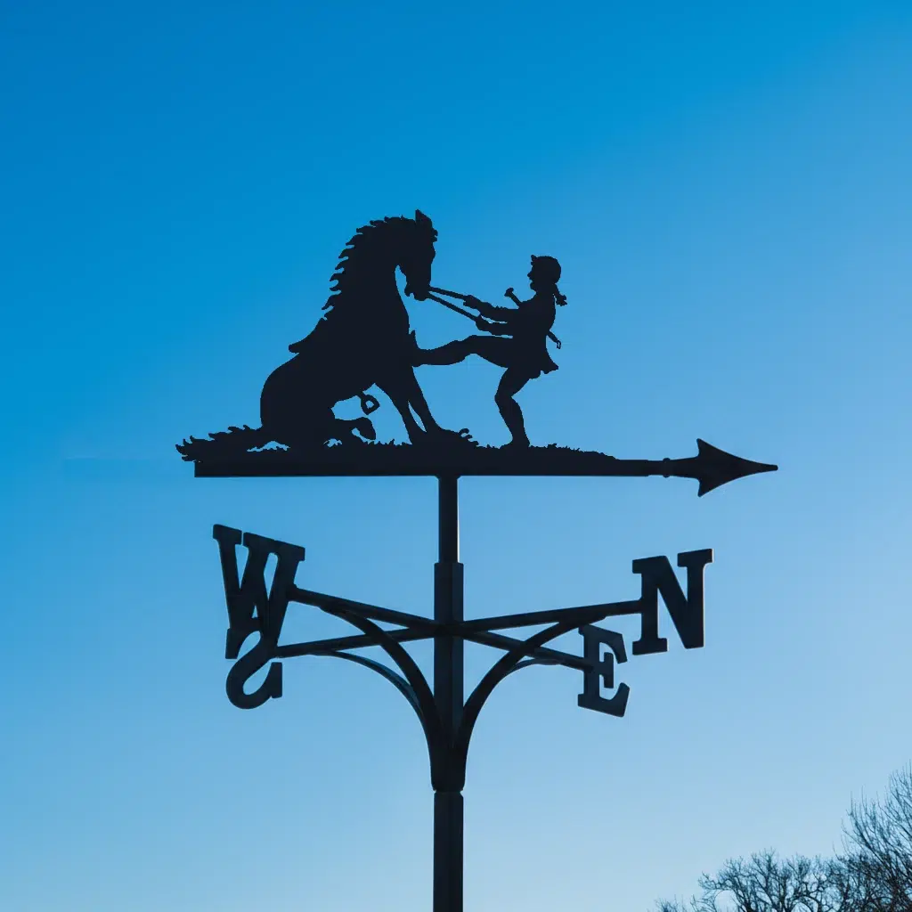 Girl and Reluctant Horse Weathervane
