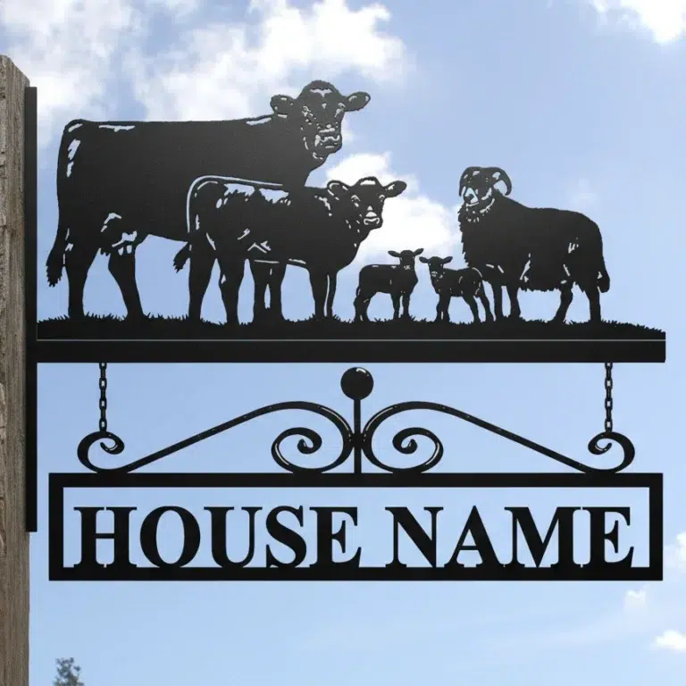 Hanging Bracket Metal Sign With Scrolls