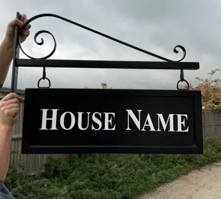 Hanging Metal House Name Sign - Blacksmith Scroll Bracket - Framed Sign 2