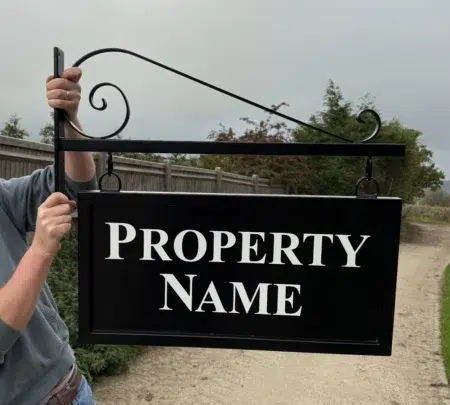 Hanging Metal House Name Sign - Blacksmith Scroll Bracket- Framed Sign 3