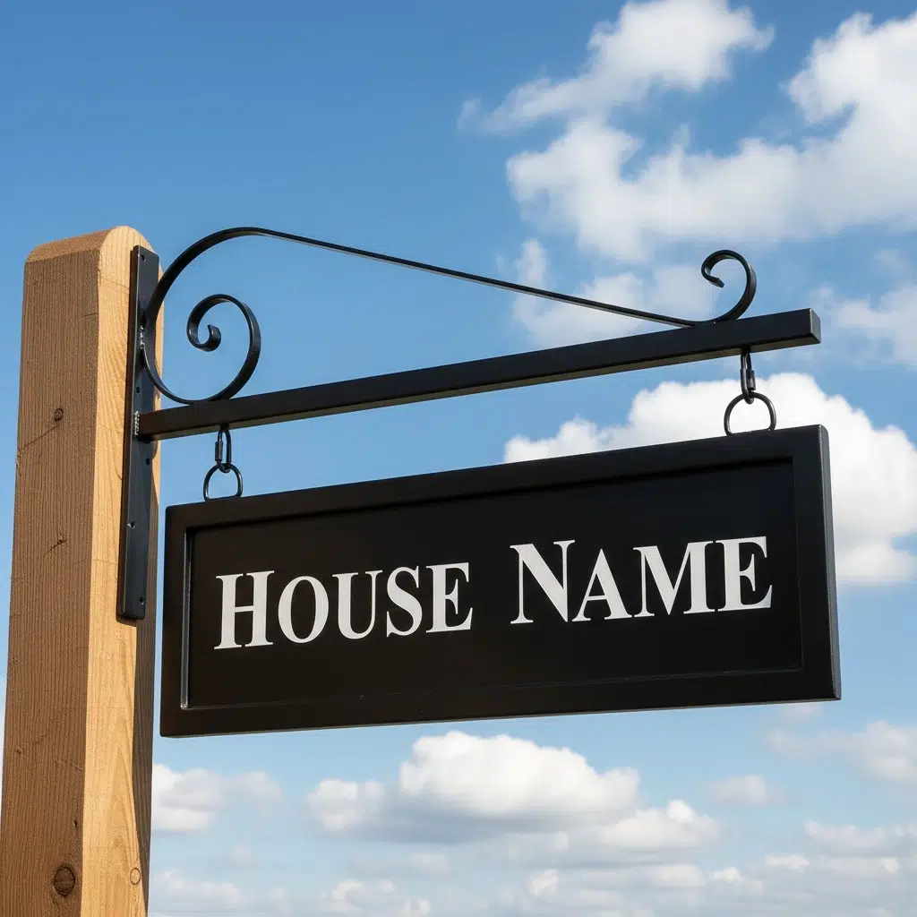 Hanging Metal House Name Sign - Blacksmith Scroll Bracket - Framed Sign