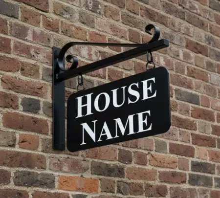 Hanging Metal House Name Sign - Blacksmith Scroll Bracket - Rounded Corners 2