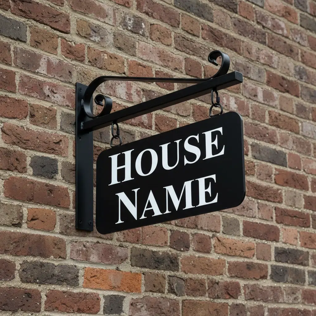 Hanging Metal House Name Sign - Blacksmith Scroll Bracket - Rounded Corners 2