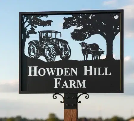 JCB Fastrac Tractor Cow & Calf Framed Metal Farm Sign