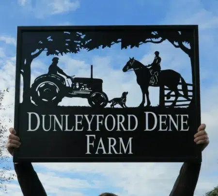 Old Tractor With Horse and Dog Framed Metal Sign