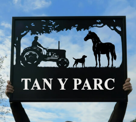 Old Tractor With Thoroughbred Horse and Lab Framed Metal Sign