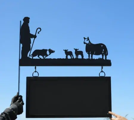 Shepherd, Collie, Cheviot Sheep and lambs - Metal Hanging Sign