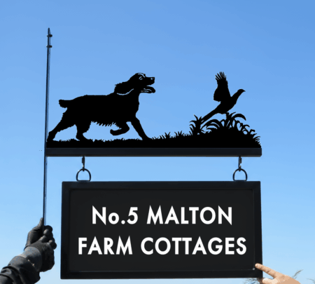 Spaniel Flushing Pheasant Hanging Bracket Metal Sign