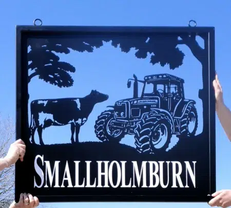 Tractor With Dairy Cow Framed Metal Sign