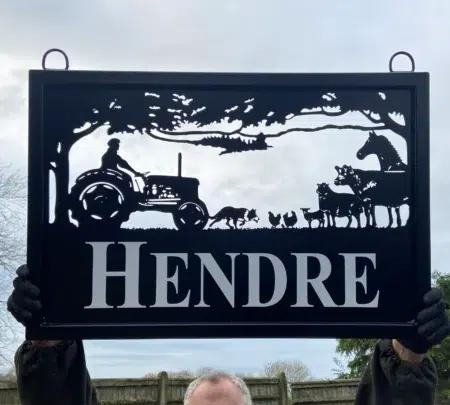Vintage Massey Tractor With Horse Collie Cow Sheep + Hills Metal Farm Sign