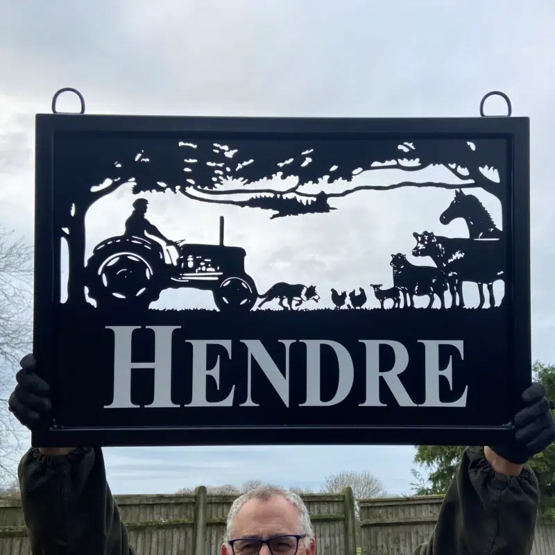 Vintage Massey Tractor With Horse Collie Cow Sheep + Hills Metal Farm Sign
