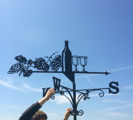 Wine Bottle Grapes Glasses Weathervane