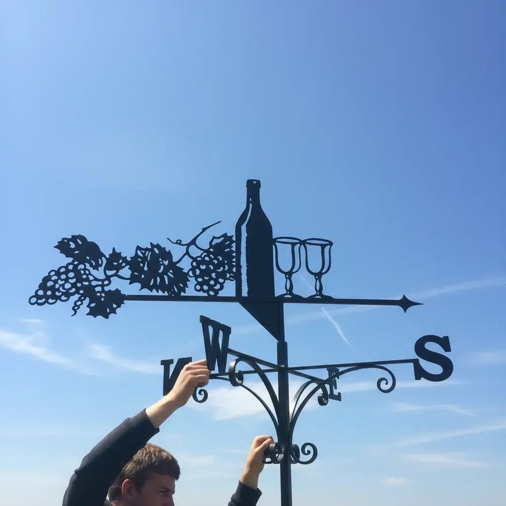 Wine Bottle Grapes Glasses Weathervane