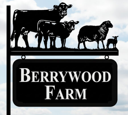 Cow Cow Sheep and Lamb Metal Hanging Bracket Sign