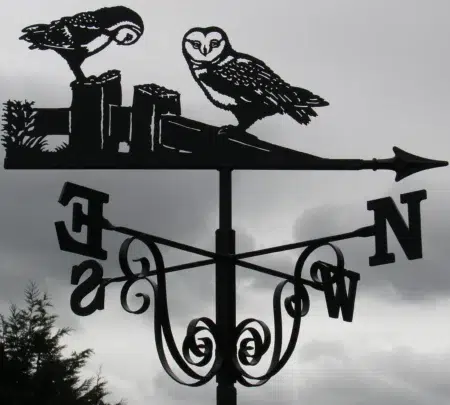 Pair Of Owls On Fence Weathervane