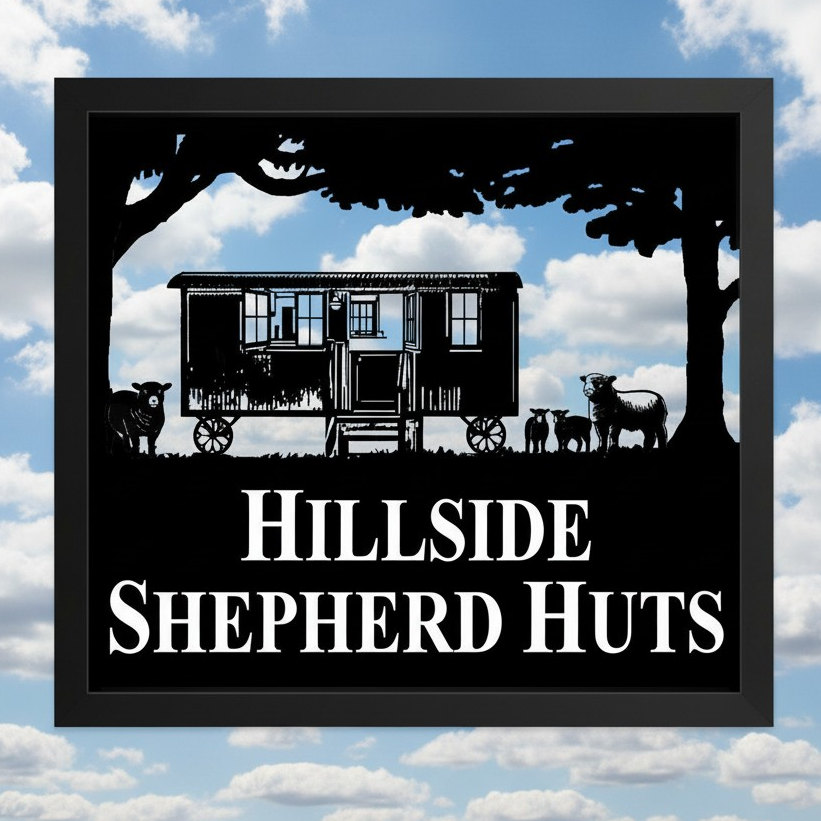 Shepherd Hut + Sheep Framed Metal Sign